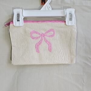 Canvas Makeup Pouch with Pink Bow Accent